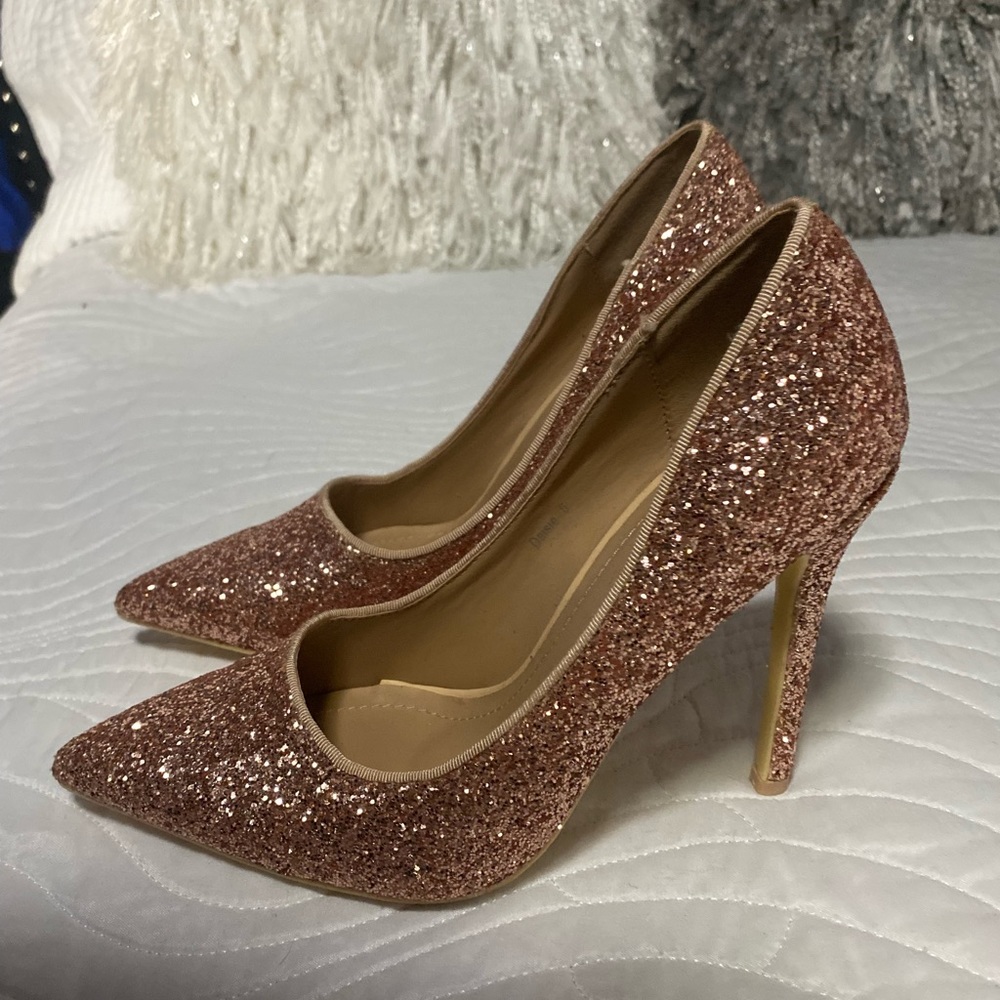 Rose gold glitter heels